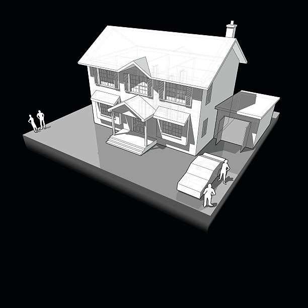 istock diagram of a classic colonial house with garage and car 532284737