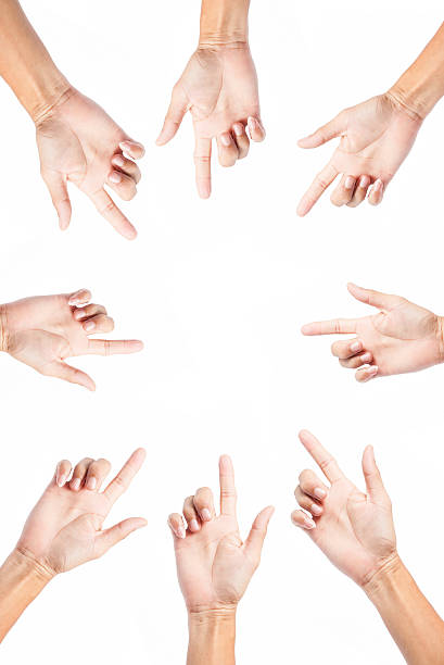 istock Hand pointing direction the center point on white background 532284751