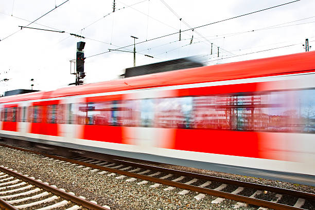 istock Train leaves the station with speed 532286363