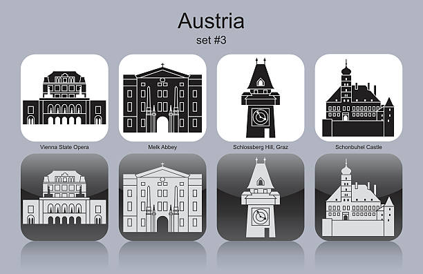 illustrations, cliparts, dessins animés et icônes de icônes d'autriche - graz clock tower clock austria