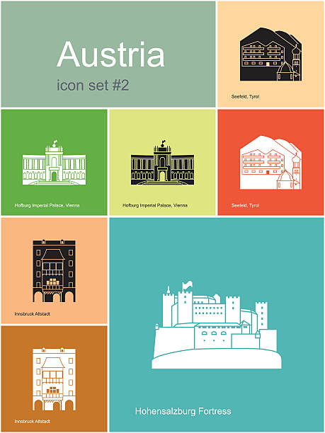 ikon austria - benteng struktur bangunan ilustrasi stok