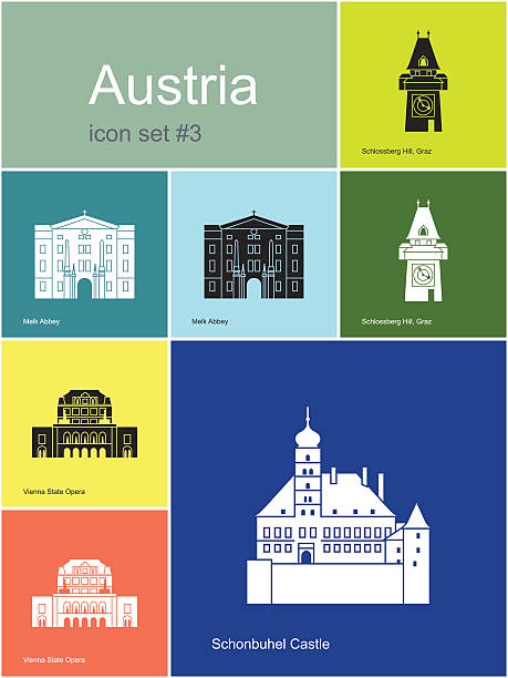 아이콘 of austria - graz clock tower clock austria stock illustrations
