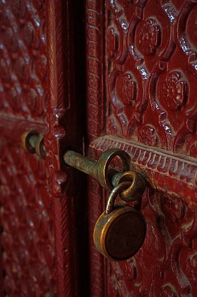 istock Carved Door with Antique Lock 532287953
