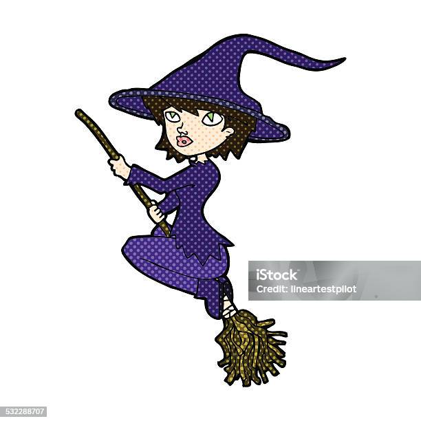 Comic Cartoon Witch Riding Broomstick Stock Illustration - Download Image Now - Adult, Bizarre, Broom