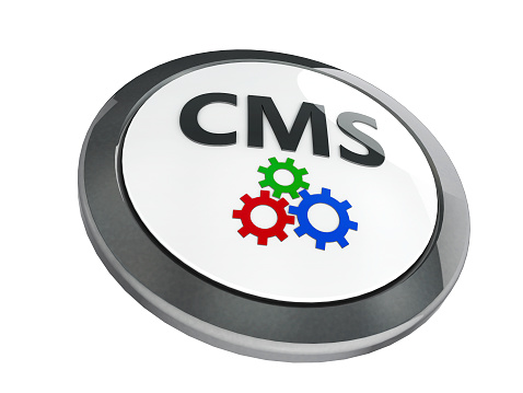 Black CMS emblem isolated on white background, three-dimensional rendering