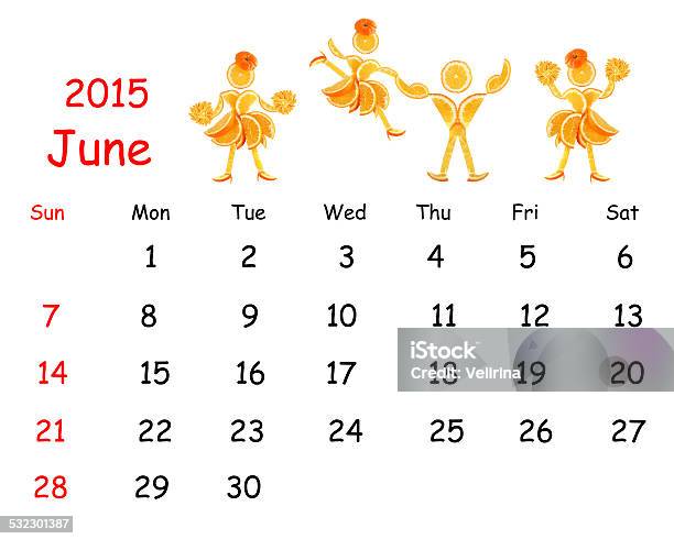 2015 Calendar June Little Funny People From Vegetables And Fruits Stock Photo - Download Image Now