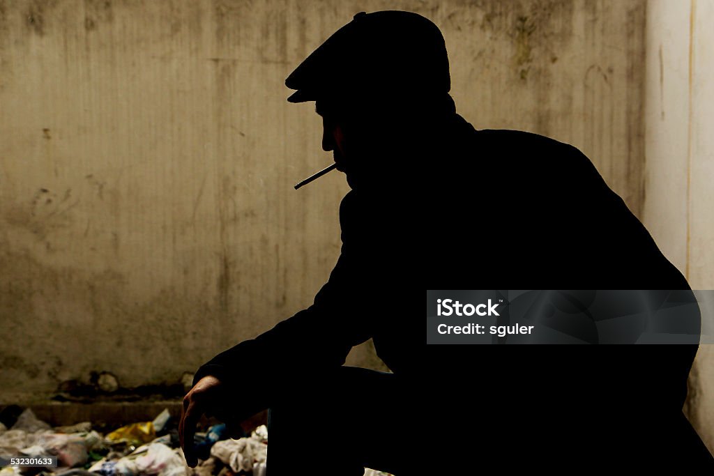 silhouette Mann Rauchen Zigarette - Lizenzfrei Rauchen Stock-Foto