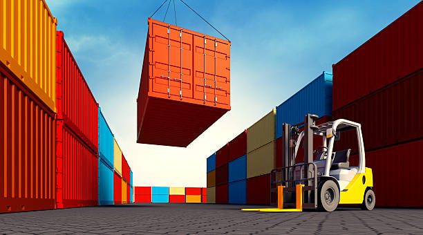 istock industrial port with containers and forklift 532302647