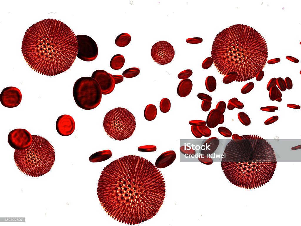 Detailed 3d illustration of virus, bacteria cells infecting human blood. 2015 Stock Photo