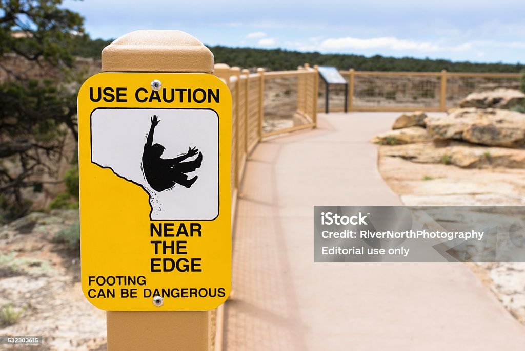 Colorado National Monument Fruita, Colorado, USA - May 21, 2014: A warning sign at the Colorado National Monument, a national park in Southwest Colorado. 2015 Stock Photo