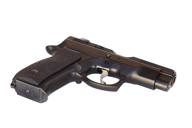 pistola nero su sfondo bianco - handgun gun m9 9mm foto e immagini stock