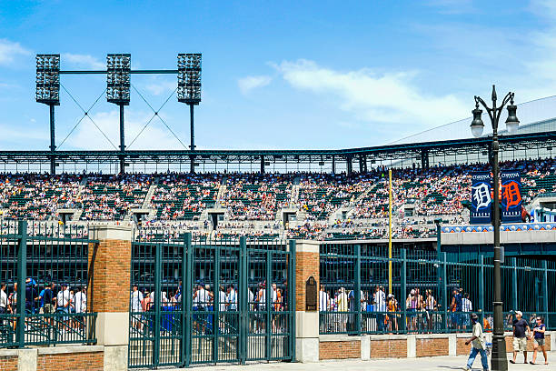 Comerica Park, Home of the Tigers in downtown Detroit MI Detroit, MI, USA - July 16, 2006:: Comerica Park baseball park stadium on Woodward Ave in downtown Detroit Michigan detroit tigers stock pictures, royalty-free photos & images