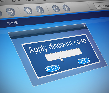Illustration depicting a computer screen capture with a discount code concept.