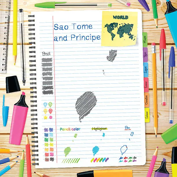 Vector illustration of Sao Tome and Principe maps hand drawn on notebook