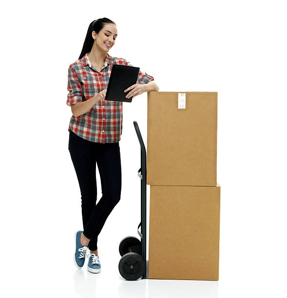 istock Cheerful female working on tablet 532327522