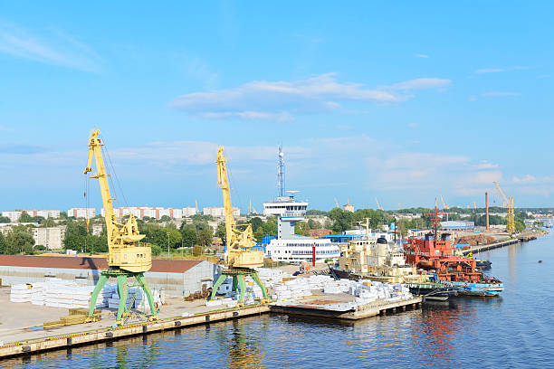 istock Cranes and vessels in cargo terminal 532332935