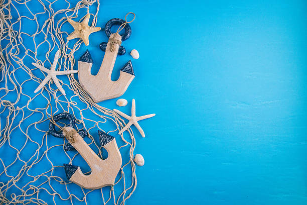 istock Wooden blue background in marine style 532334250