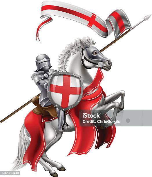 Ilustración de San Jorge De Inglaterra Caballero A Caballo y más Vectores Libres de Derechos de Día de San Jorge - Día de San Jorge, Caballero, Caballo - Familia del caballo