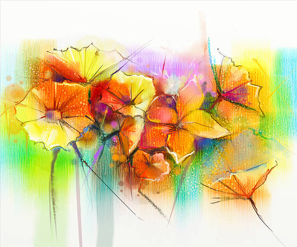 istock Watercolor painting yellow, pink and red gerbera, daisy 532335446