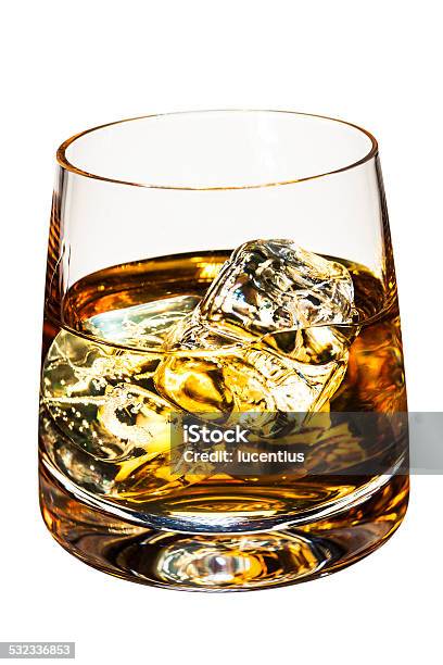 Whiskey With Ice Cubes Stock Photo - Download Image Now - Whiskey, Drinking  Glass, White Background - iStock