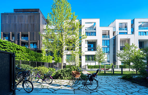 novas apartamento casas brancas - office park contemporary construction architecture imagens e fotografias de stock