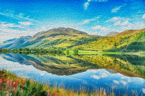 oil painting of the high lands in scotland