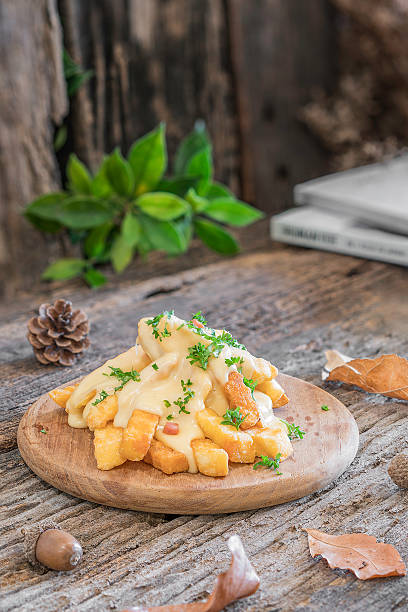 istock french fries with cheese on wooden 532345478