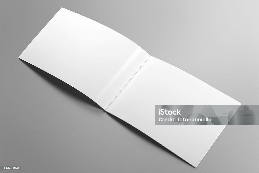 Blank horizontal brochure mockup on light grey background. Blank horizontal photorealistic brochure mockup on light grey background. Brochure Stock Photo