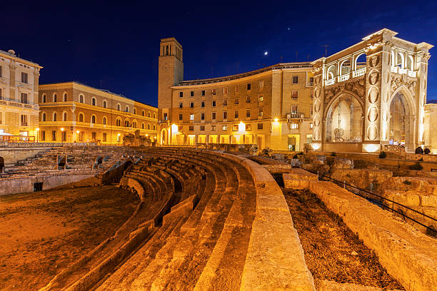 Piazza Santo Oronzo and Roman Amphitheater in Lecce stock photo