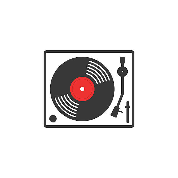 ilustraciones, imágenes clip art, dibujos animados e iconos de stock de vinilo reproductor de música retro vector icono - tocadisco
