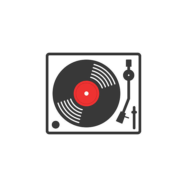 Retro vinyl music player vector icon Retro vinyl music player vector icon, vinyl record player flat outline linear style, record turntable logo, thin line modern emblem design, illustration isolated on white background record analog audio stock illustrations