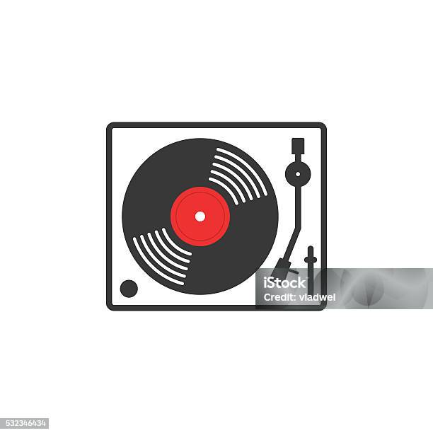 Retro Vinyl Music Player Vector Icon Stock Illustration - Download Image Now - Turntable, Record - Analog Audio, Icon Symbol