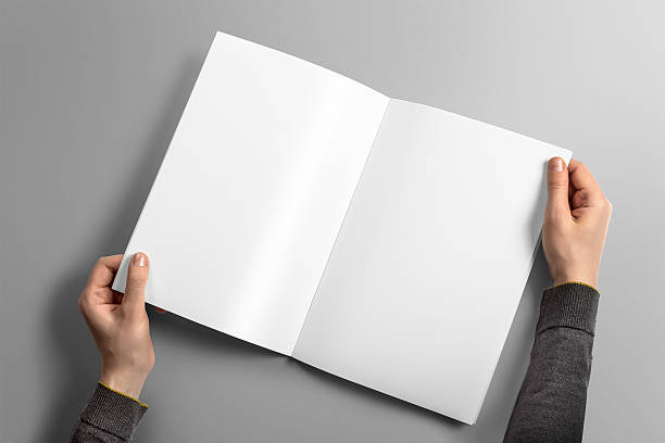 blank a4 brochure mockup on light grey background. - magazine stockfoto's en -beelden