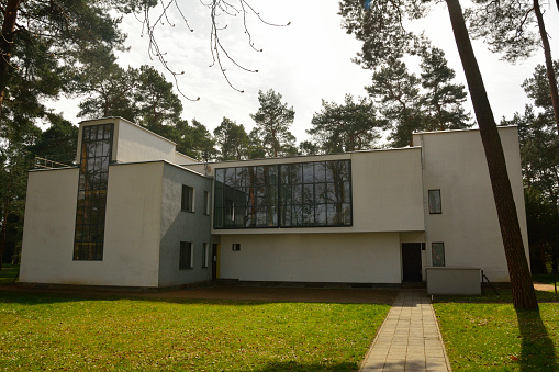Dessau-Rosslau, Germany – April 4, 2016. View of the House Kandinsky / Klee in Dessau-Rosslau, with grass lawn and trees. The building forms a part of the Masters’ Houses. The two artists lived in this building in the 1920s.