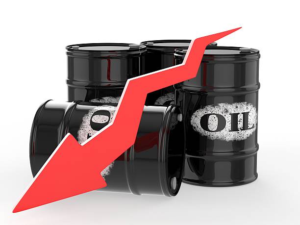 istock Oil Barrels with Red Arrow down. Financial crisis 532352775