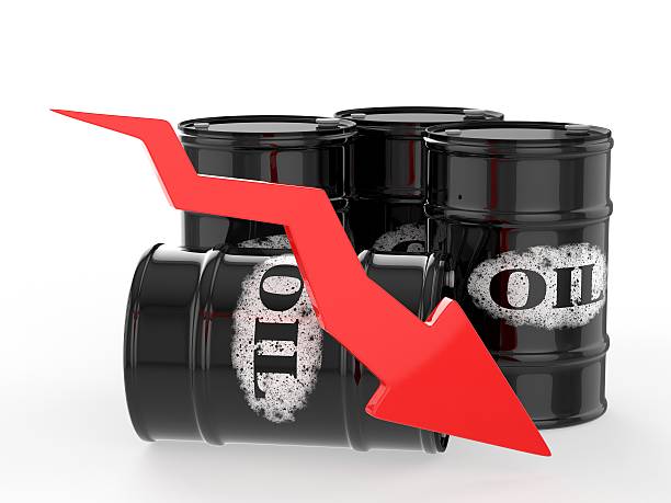 istock Oil Barrels with Red Arrow down. Financial crisis 532353625