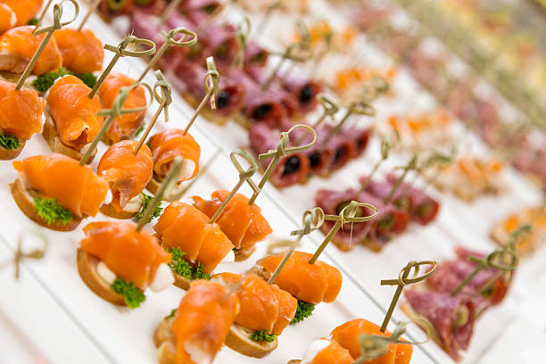 istock closeup canapes and snacks for catering 532354322