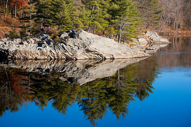 Quiet river with reflections in Maine, USA