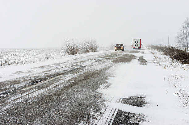 istock Winter landscape with highway and snow-drift 532377605