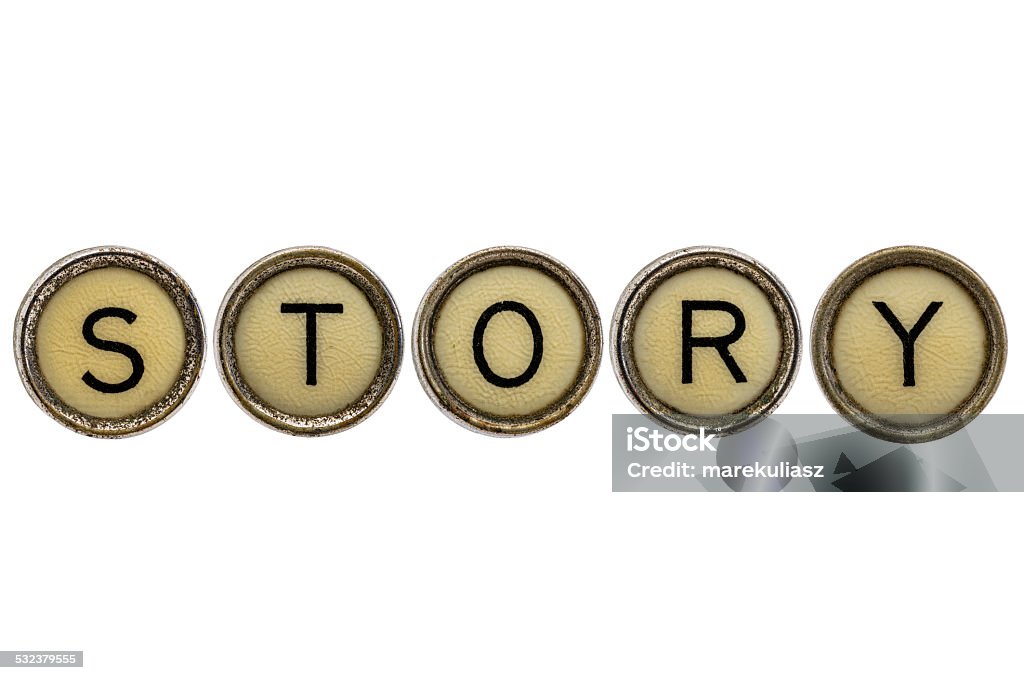 story word in typewriter keys story word in old round typewriter keys isolated on white 2015 Stock Photo