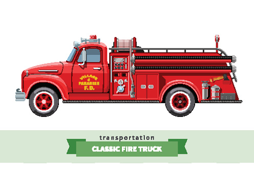 Classic medium duty fire truck side view. Vector isolated illustration