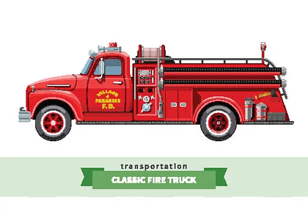 Vector illustration of Classic medium duty fire truck side view