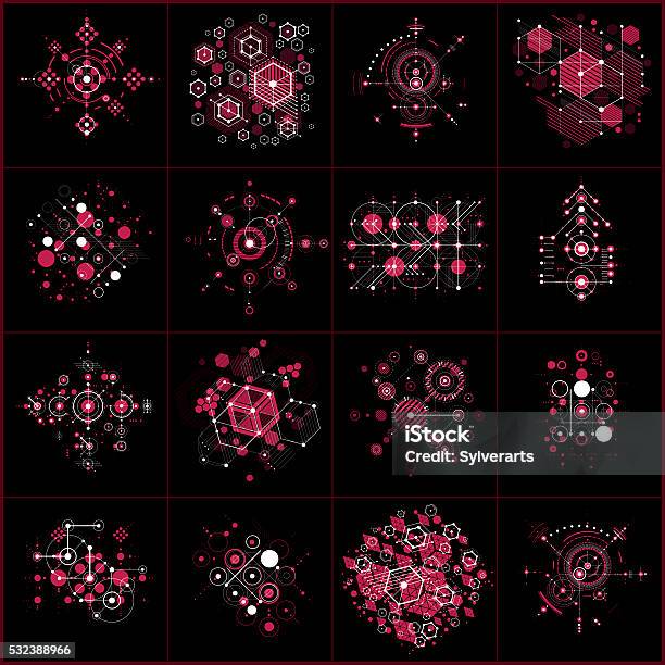 Collection Of Bauhaus Retro Red Wallpapers Art Vector Background Stock Illustration - Download Image Now