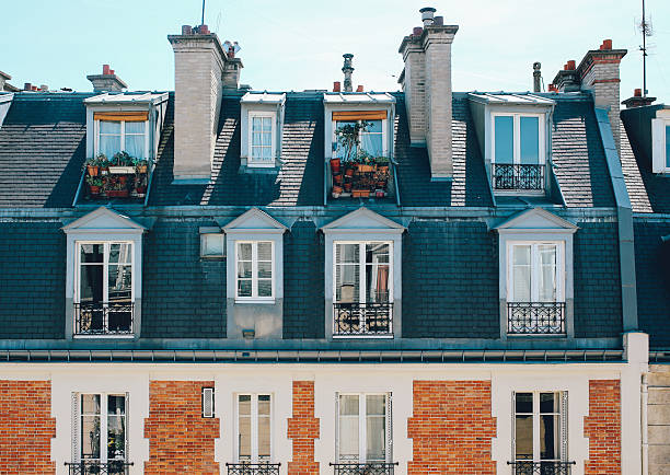 парижские апартаменты с крыши здания - retro revival old fashioned old architecture стоковые фото и изображения