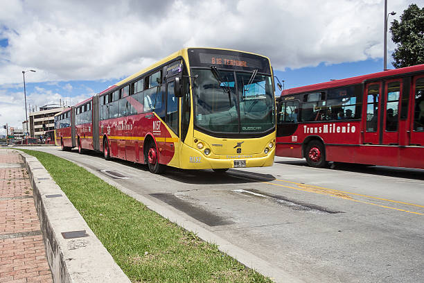 Bogota, Colombia - May 5, 2016: Bus cars of the massive transport system known as \
