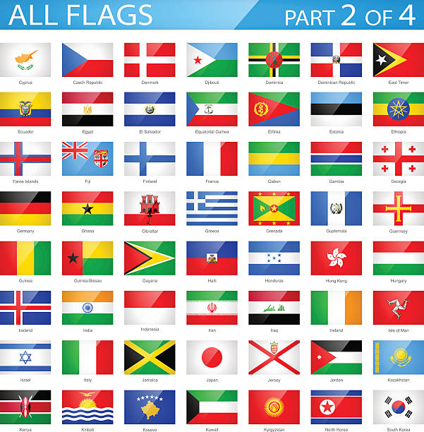 wszystkie flagi państw świata-błyszczący ikony-ilustracja prostokąt - france gibraltar stock illustrations