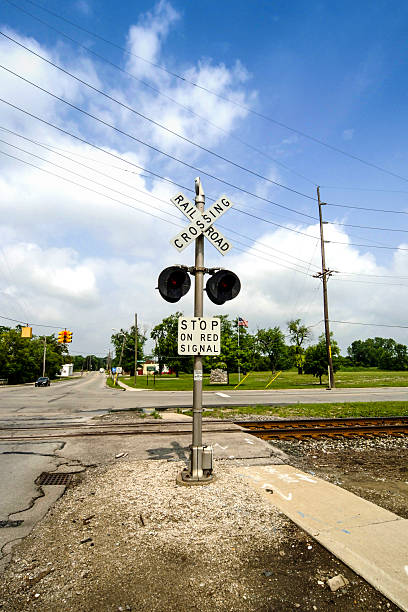 Railroad Crossing signpost and lights near Monroe MI