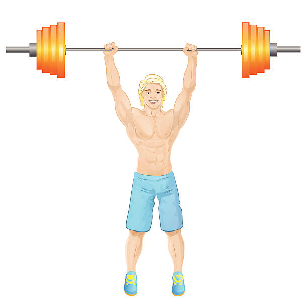 ilustrações, clipart, desenhos animados e ícones de esporte manter barra bodybuilder atlético homem de músculos - white background dumbbell the human body human arm