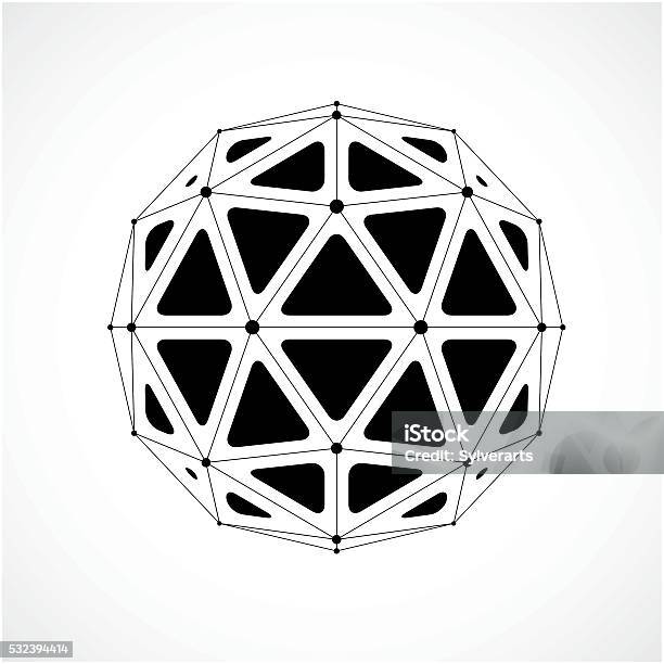 3d Vector Low Poly Spherical Object With Black Connected Lines Stock ...