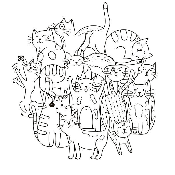 kreisform muster mit niedlich katzen für malbuch - coloring book coloring book pets stock-grafiken, -clipart, -cartoons und -symbole